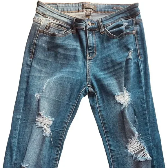 Judy Blue Skinny Fit Distressed Ankle Skinny Jeans - Picture 7 of 13